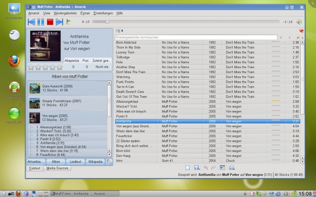 Amarok 2.1 unter openSUSE 11.2 im Stil von Amarok 1.4