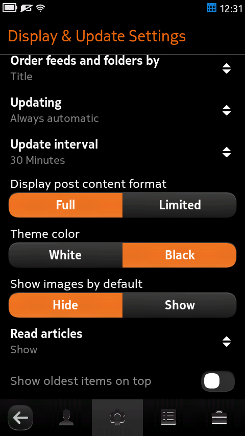 ocNews MeeGo 1.5.0 Sorting Options